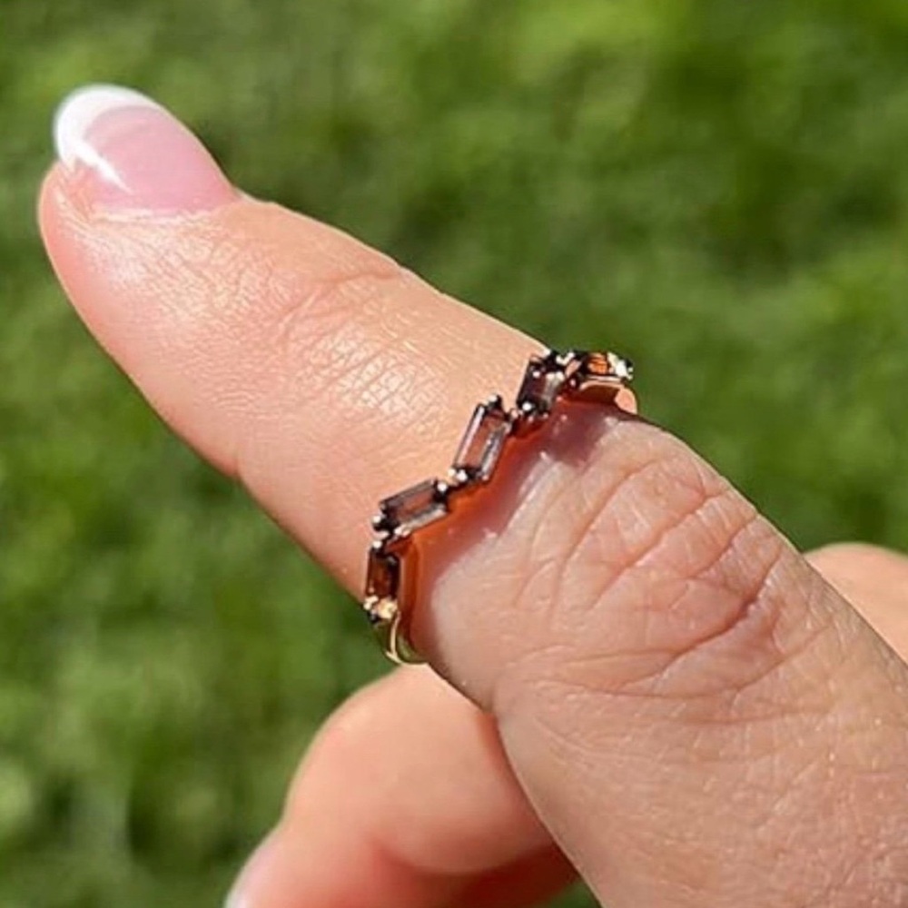 Le Vian 14K Strawberry Gold Baguette Cut Smokey Quartz Zig Zag Band Ring Sz6.5 - Picture 10 of 15